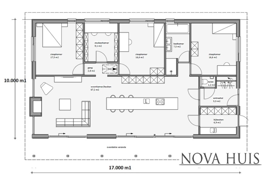 A136 v1 NOVAHUIS semi bungalow met hellend dak Staalframebouw Nederland 