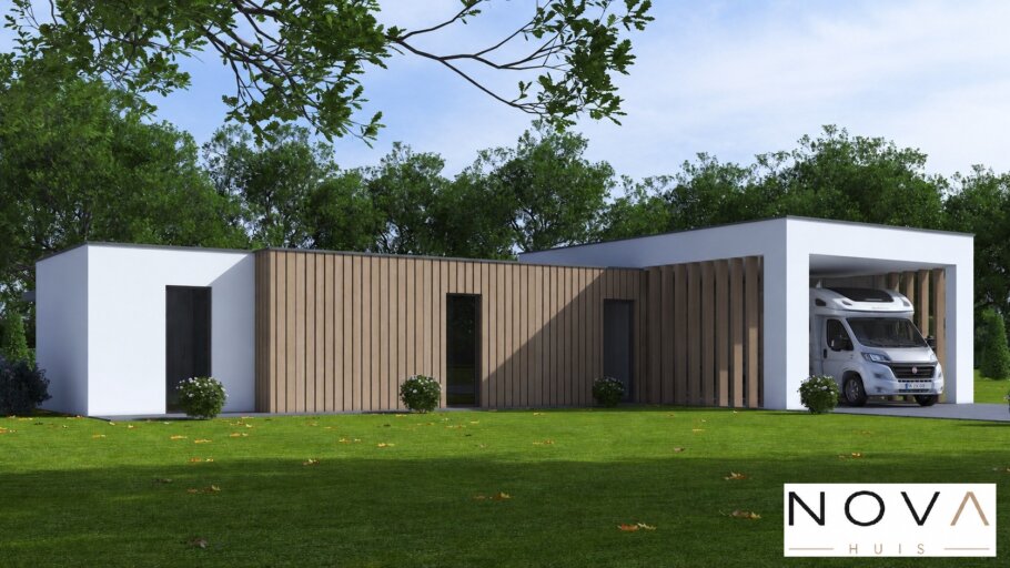 Moderne levensloopbestendige woning A-168 met plat dak en hoge campercarport