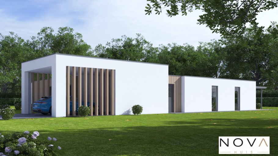 Moderne levensloopbestendige woning A-168 met plat dak en hoge campercarport
