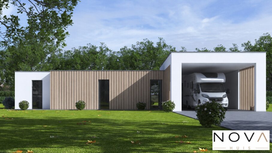 Moderne levensloopbestendige woning A-168 met plat dak en hoge campercarport