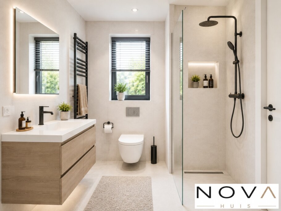 Modern interieur voor woning A-60 met woonkamer, leefkeuken, badkamer en comfortabele slaapkamers