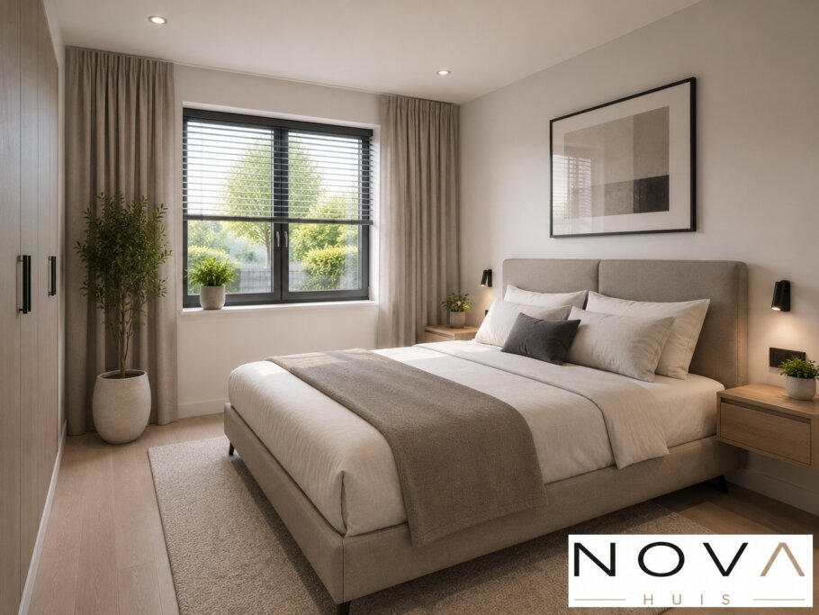 Modern interieur voor woning A-60 met woonkamer, leefkeuken, badkamer en comfortabele slaapkamers