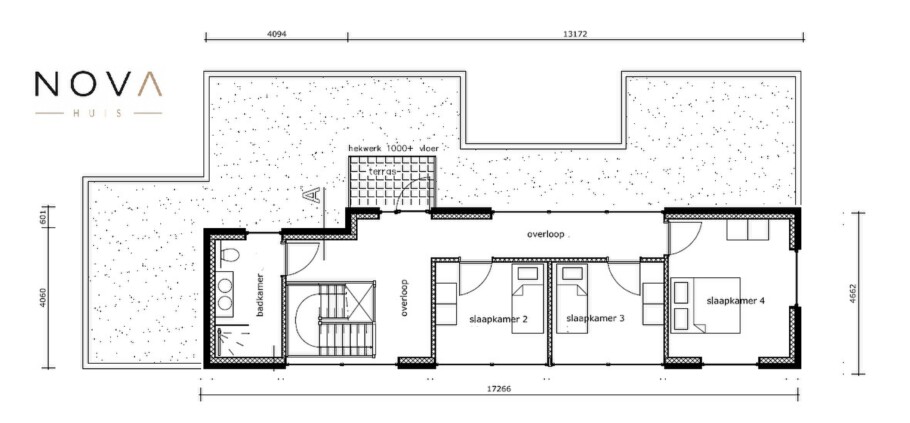 NOVA HUIS type 402 kubistische woning slaapkamer en badkamer beneden