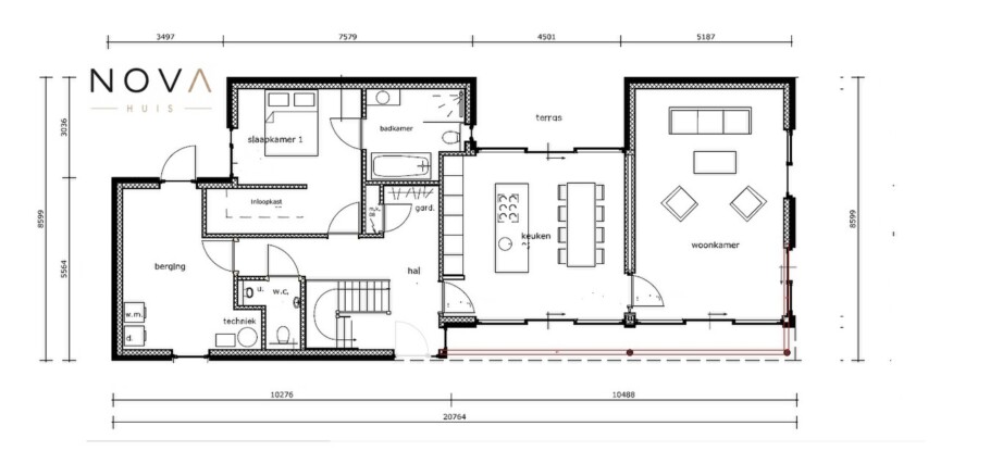 NOVA HUIS type 402 kubistische woning slaapkamer en badkamer beneden