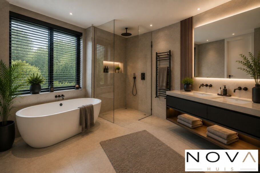 Modern interieur van de levensloopbestendige kubistische woning K-397 van NOVA HUIS