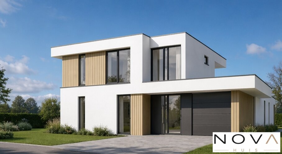 NOVA HUIS K-407 witte moderne kubistische kubus woning met veel glas prefab interieur