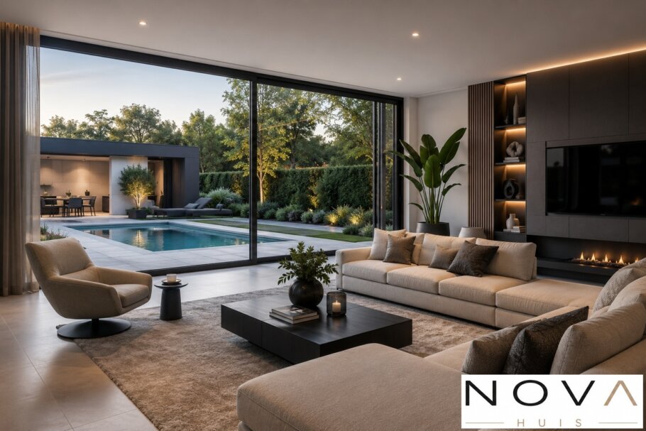 Modern interieur van de levensloopbestendige kubistische woning K-397 van NOVA HUIS