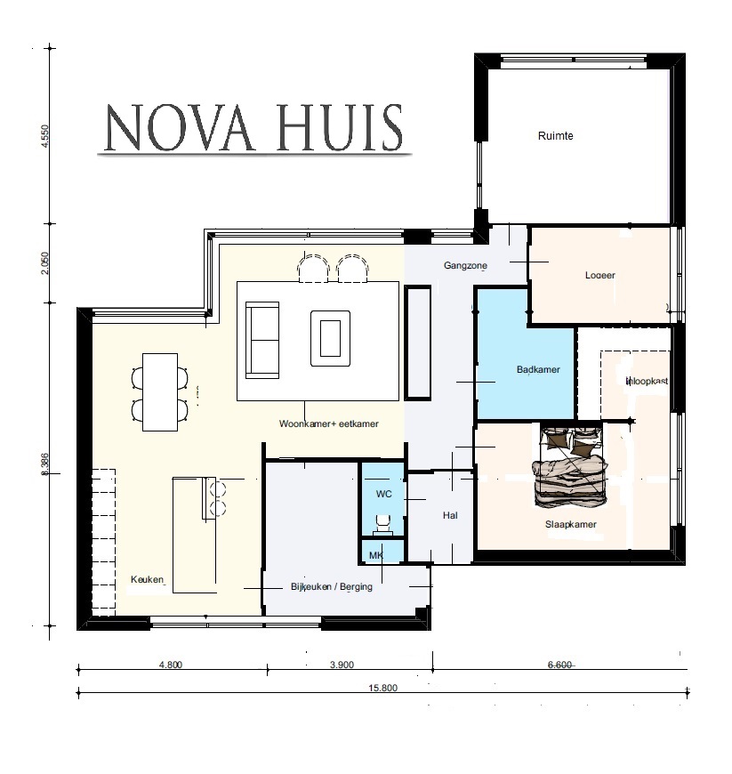 NOVA-HUIS A115 bungalow met slaapkamers levensloopbestendig  staalframebouw Nederland 