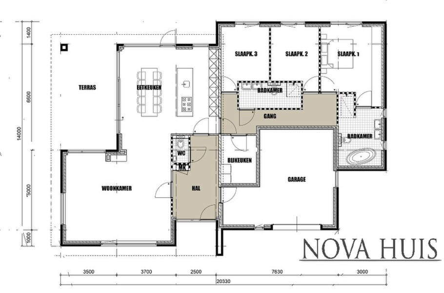 NOVA-HUIS A143 bungalow met verhoogde woonkamer overdekt terras staalframebouw Nederland