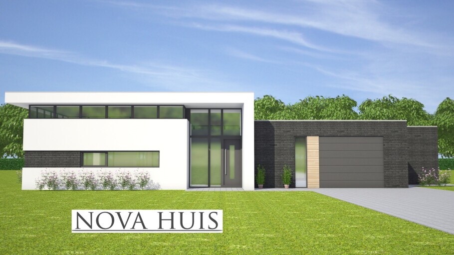 NOVA-HUIS A143 bungalow met verhoogde woonkamer overdekt terras staalframebouw Nederland