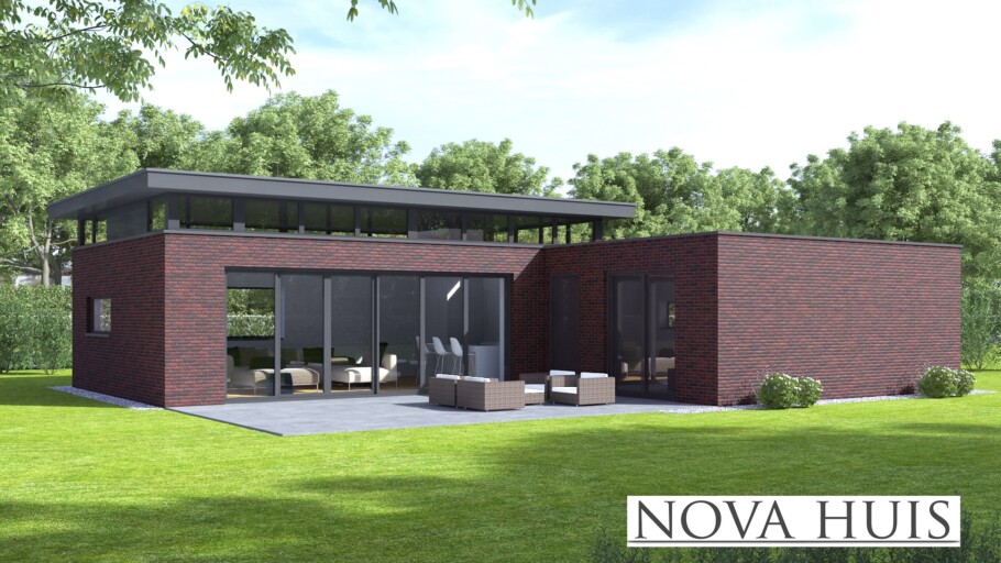 NOVA-HUIS A179 bungalow met verhoogde woonkamer en veel licht staalframebouw Nederland