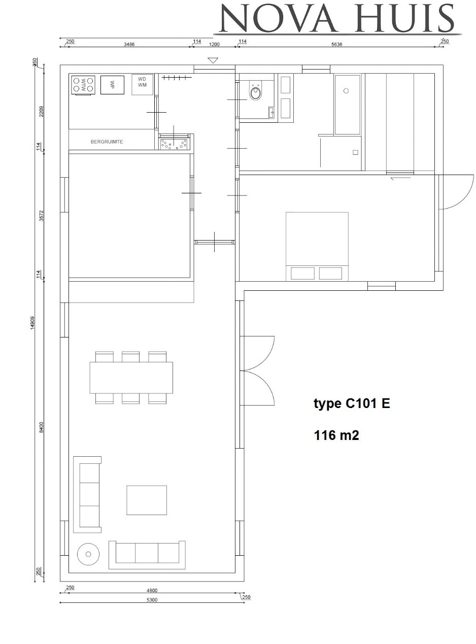 NNOVA-HUIS C101 L vorm bungalow levensloopbestendig Staalframebouw Nederland