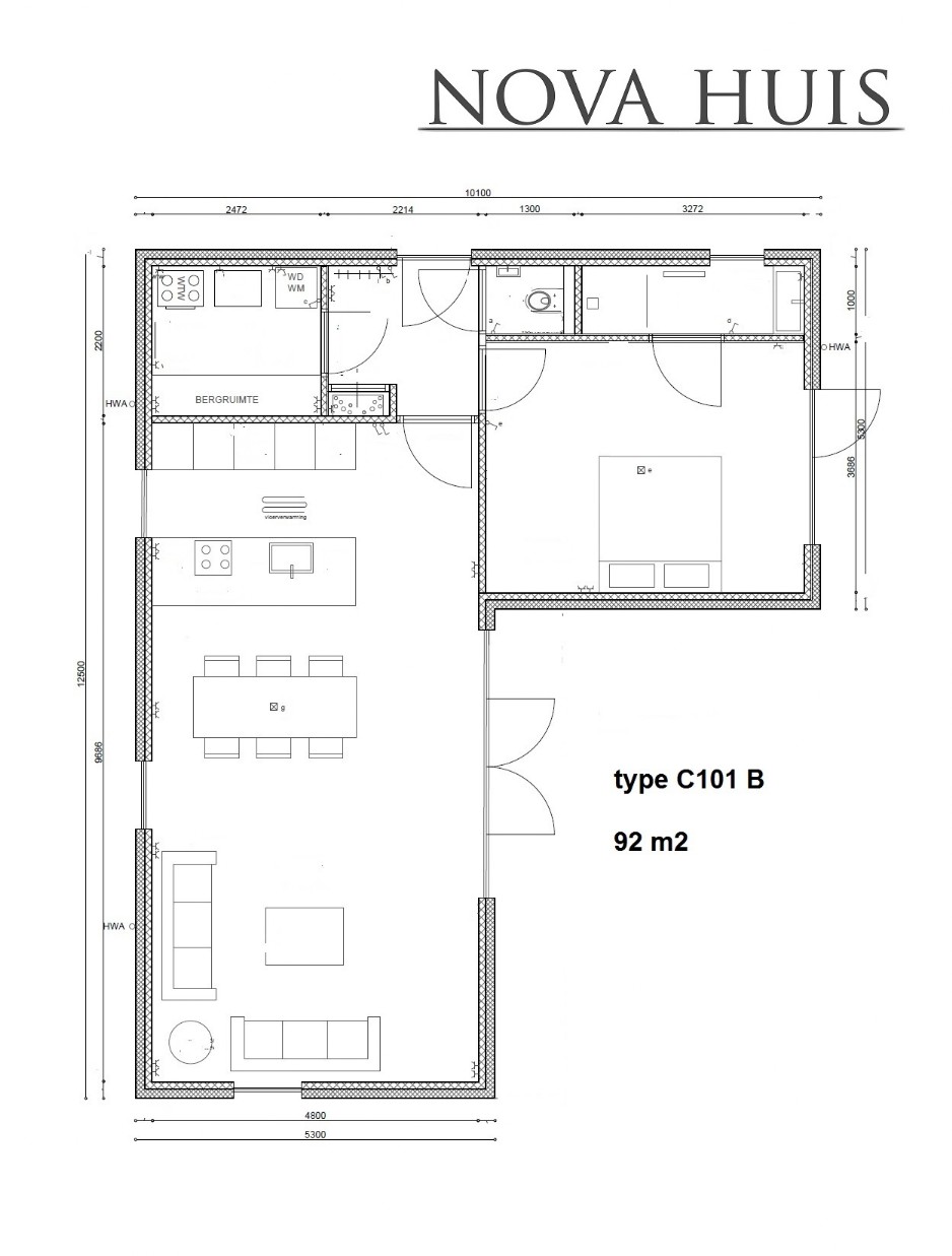NOVA-HUIS C101 L vorm bungalow levensloopbestendig Staalframebouw Nederland