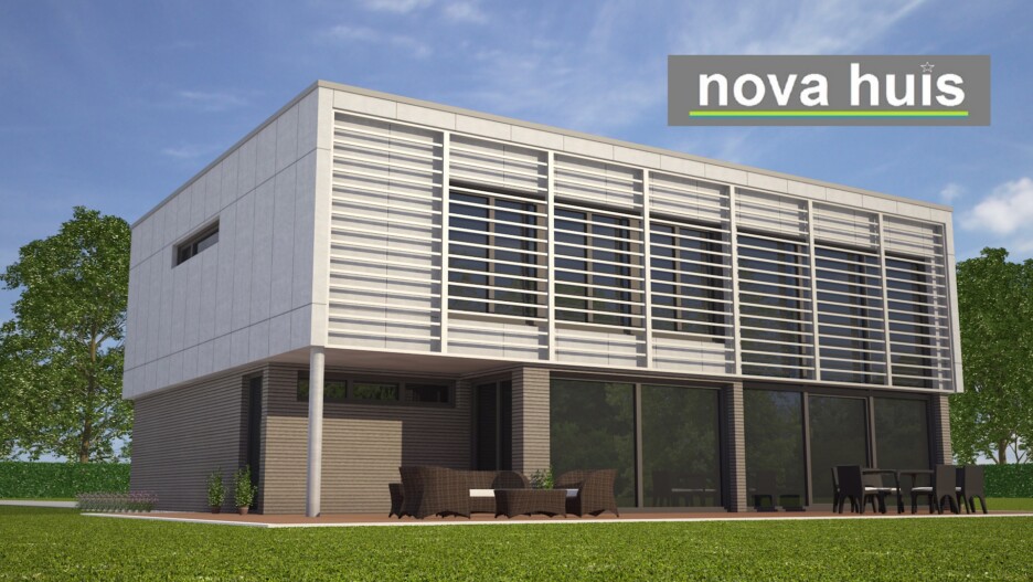 NOVA-HUIS Moderne kubistische villa met onderhoudsarme gevelbekleding veel ramen en glas en vrije indeling K106