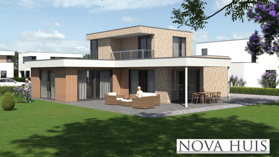 NOVA HUIS type 402 kubistische woning slaapkamer en badkamer beneden