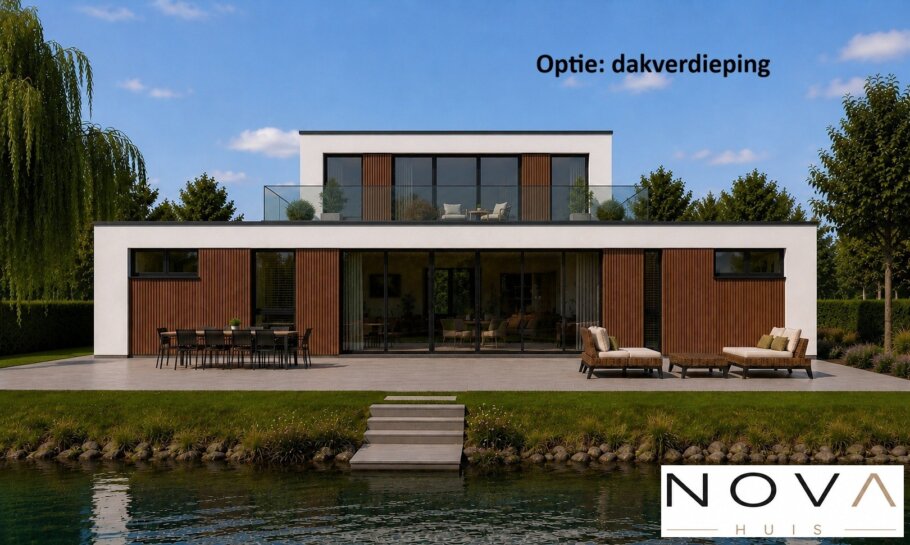 Bekijk L-198 moderne gelijkvloerse bungalow met plat dak en 3 slaapkamers