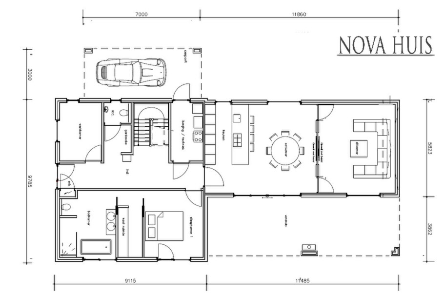 NOVAHUIS K389 staalframebouw Nederlandlevensloopbestendige woning met overdekt terras 