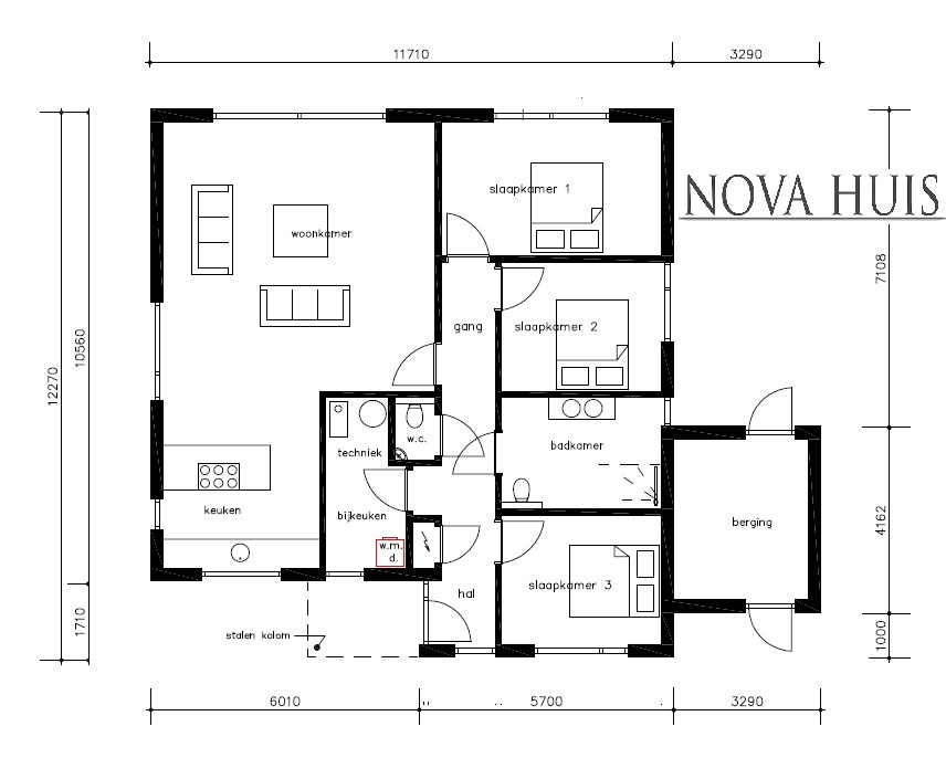 NOVAHUIS ontwerp A161 mooie moderne bungalow Staalframebouw Nederland