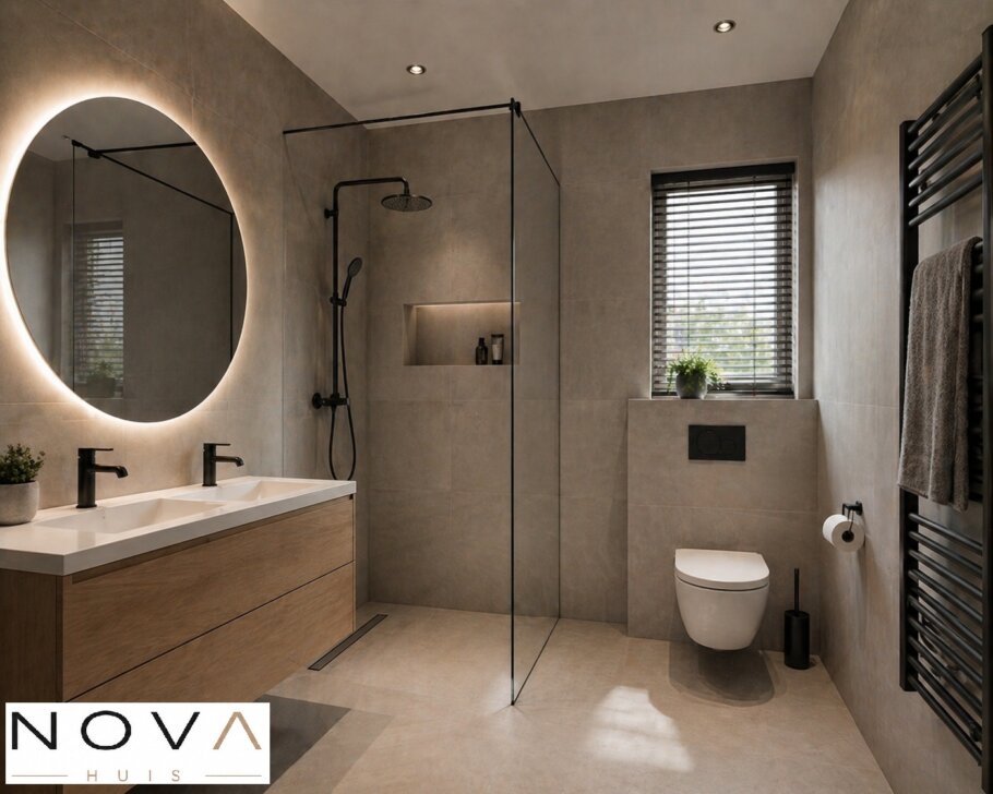 Modern interieur van levensloopbestendige woning A-70 met leefkeuken en grote glaspartijen