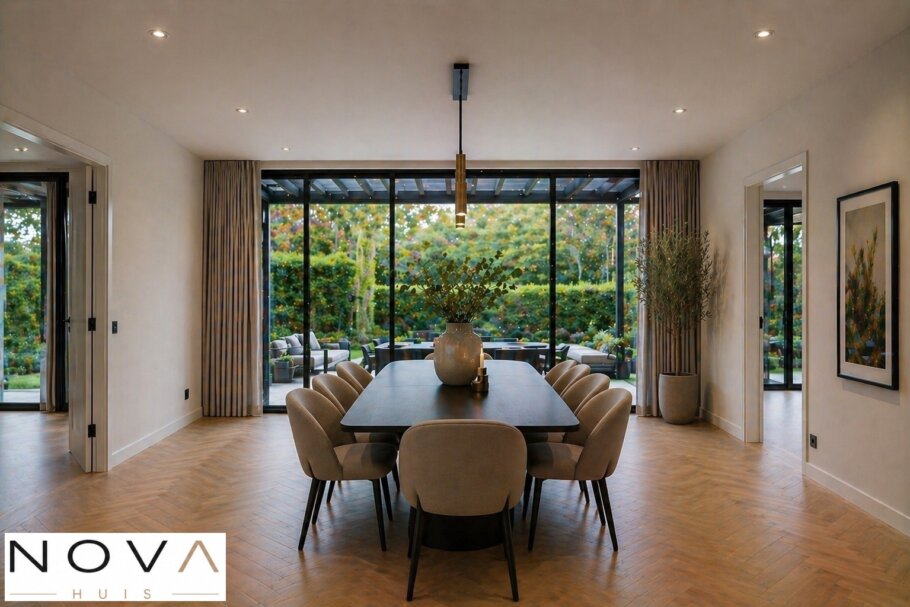 Modern interieur van levensloopbestendige woning A-70 met leefkeuken en grote glaspartijen