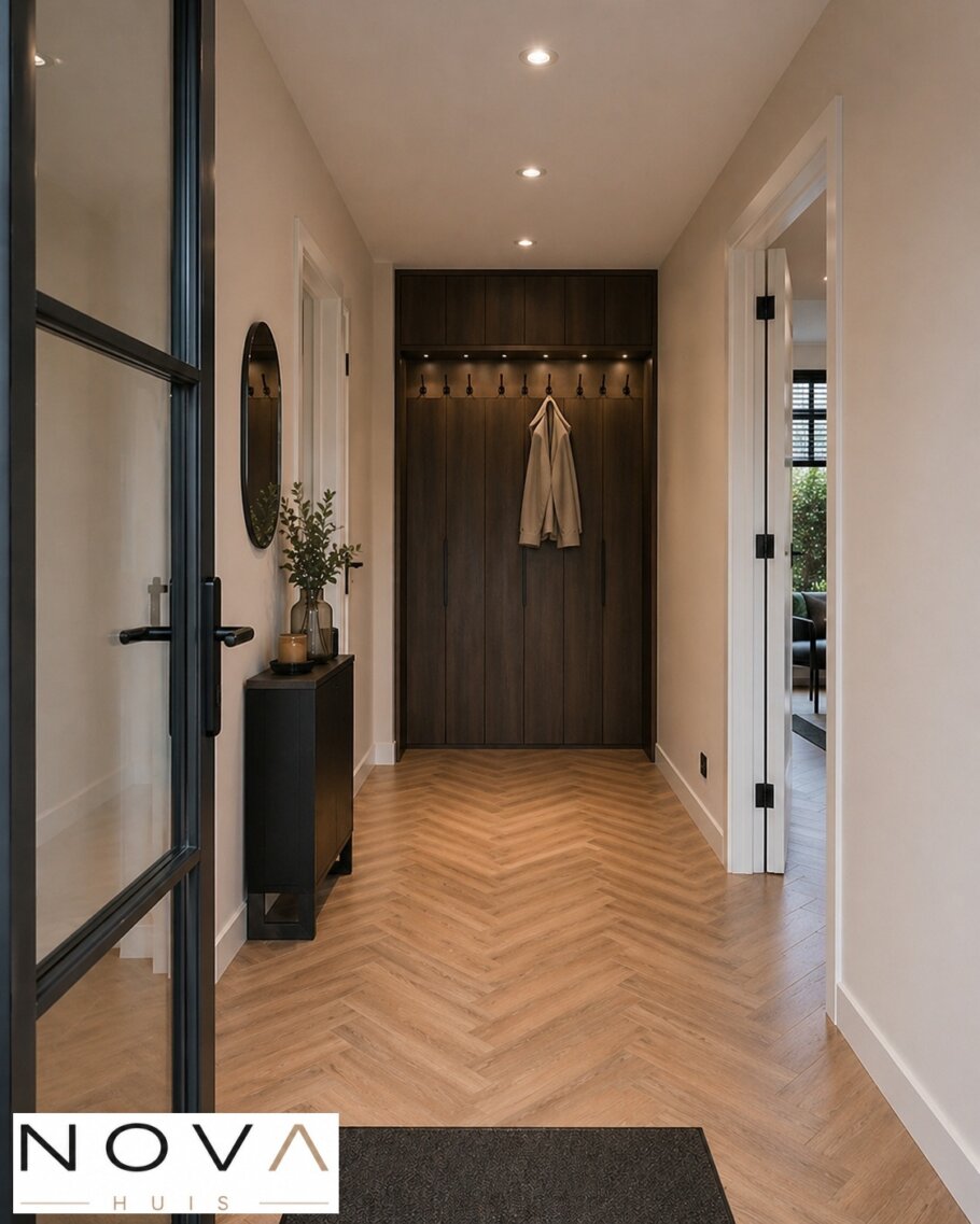 Modern interieur van levensloopbestendige woning A-70 met leefkeuken en grote glaspartijen