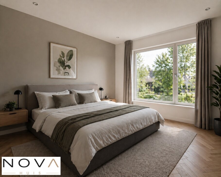 Modern interieur van levensloopbestendige woning A-70 met leefkeuken en grote glaspartijen