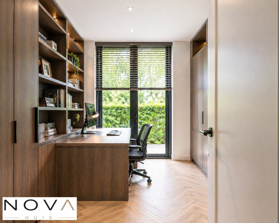 Modern interieur van levensloopbestendige woning A-70 met leefkeuken en grote glaspartijen