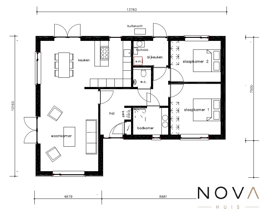 Bekijk de plattegrond en indeling A-180 gelijkvloerse woning 118 m2