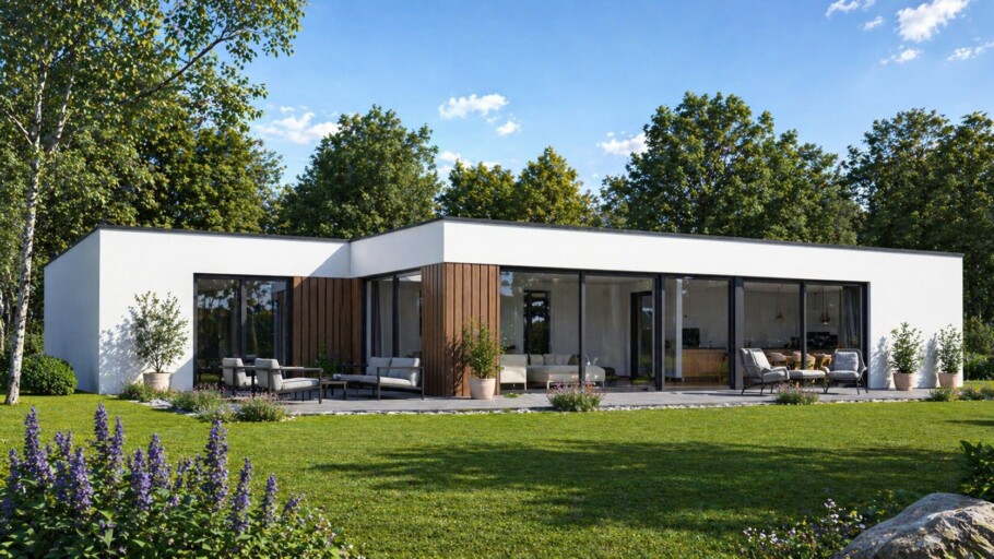 NOVA-HUIS A169 levensloopwoning bungalow met plat dak 3 drie slaapkamers staalframebouw Nederland