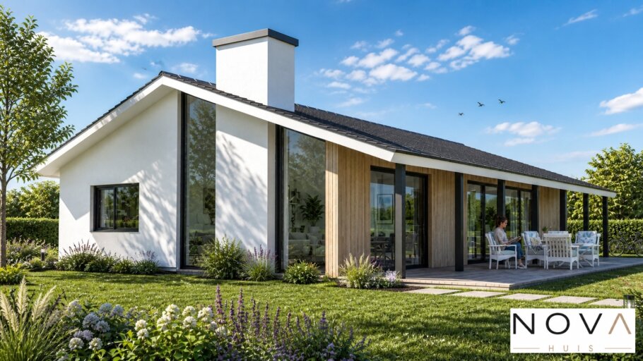 Moderne levensloopbestendige woning met zadeldak type A-136 van NOVA HUIS met alle woonfuncties op de begane grond