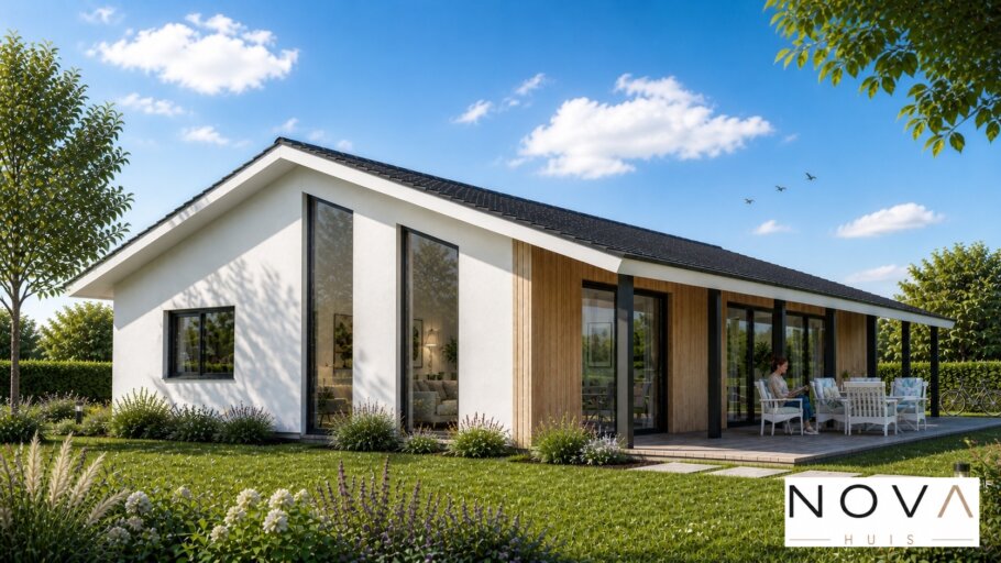 Moderne levensloopbestendige woning met zadeldak type A-136 van NOVA HUIS met alle woonfuncties op de begane grond