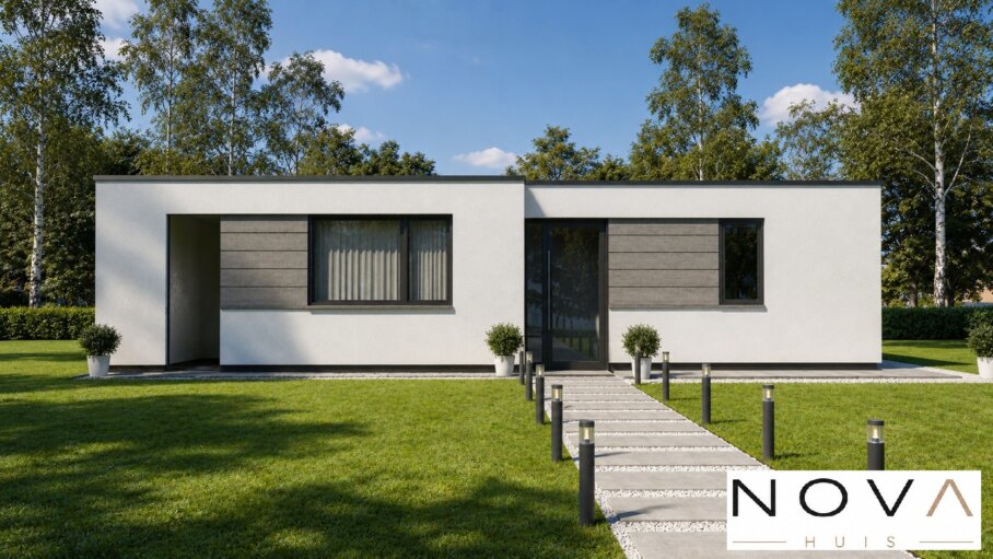 Moderne levensloopbestendige woning A-154 met plat dak of laag zadeldak compact en ca. 100 m2