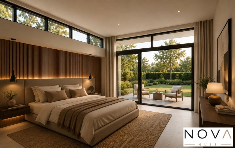 Modern interieur met verhoogde woonkamer en luxe leefkeuken
