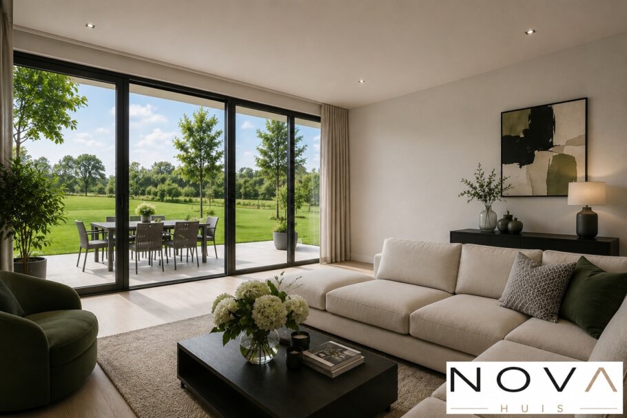 Modern interieur voor woning A-60 met woonkamer, leefkeuken, badkamer en comfortabele slaapkamers