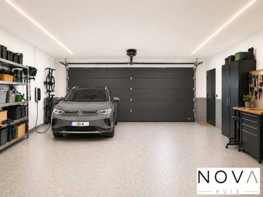 Modern interieur van een luxe gelijkvloerse woning met grote glaspartijen