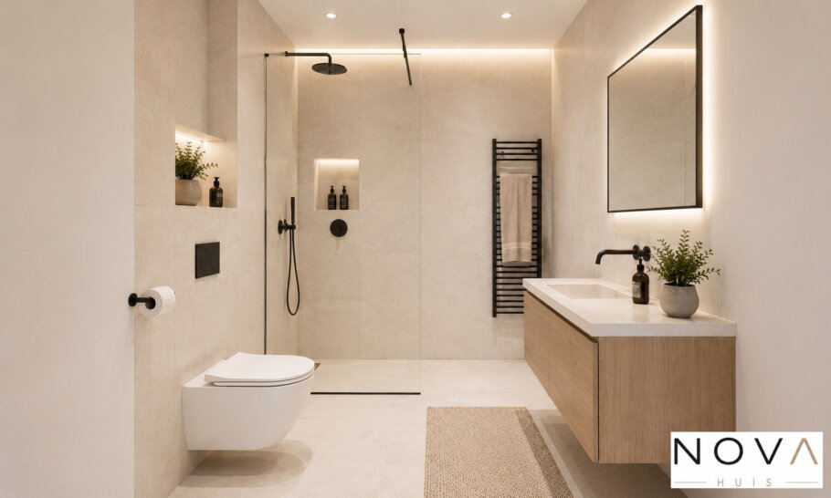 Modern interieur van gelijkvloerse woning A-184 met luxe leefkeuken en woonkamer