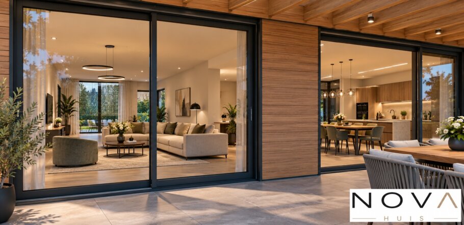 Modern interieur kubistische woning K-91 met royale leefruimtes