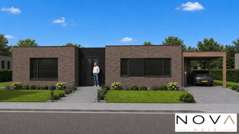 Moderne gelijkvloerse woning NOVA HUIS ontwerp A-180 met grote leefruimte en slaapkamer op de begane grond