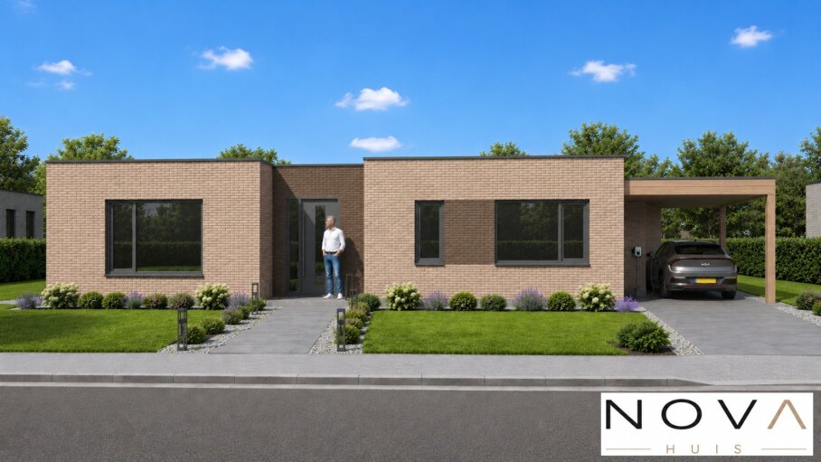 Moderne gelijkvloerse woning NOVA HUIS ontwerp A-180 met grote leefruimte en slaapkamer op de begane grond