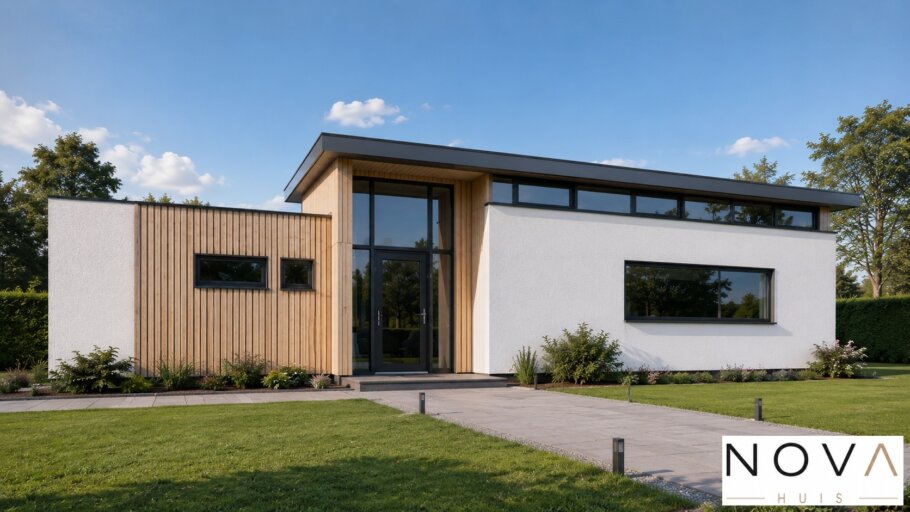 A-155 moderne gelijkvloerse woning met verhoogde woonkamer en bovenlichten