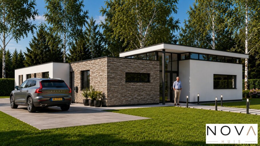 A-155 moderne gelijkvloerse woning met verhoogde woonkamer en bovenlichten