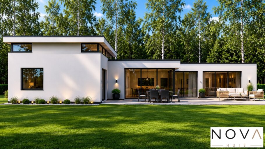A-155 moderne gelijkvloerse woning met verhoogde woonkamer en bovenlichten