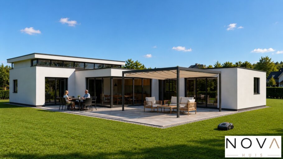 A-155 moderne gelijkvloerse woning met verhoogde woonkamer en bovenlichten
