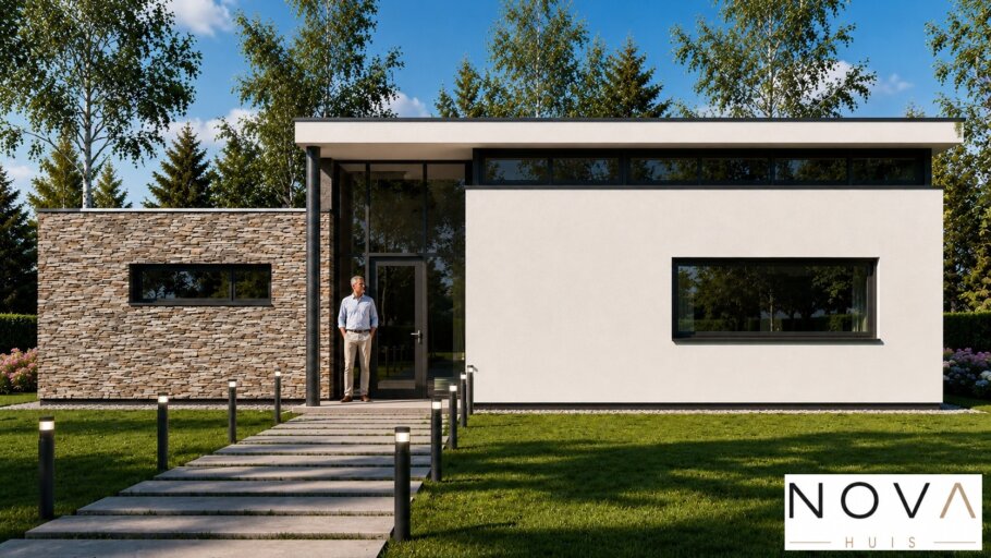 A-155 moderne gelijkvloerse woning met verhoogde woonkamer en bovenlichten