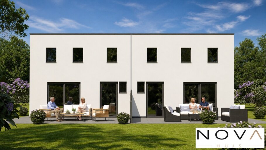 Moderne geschakelde woning TK-48 met plat dak en kubistische architectuur | NOVA HUIS
