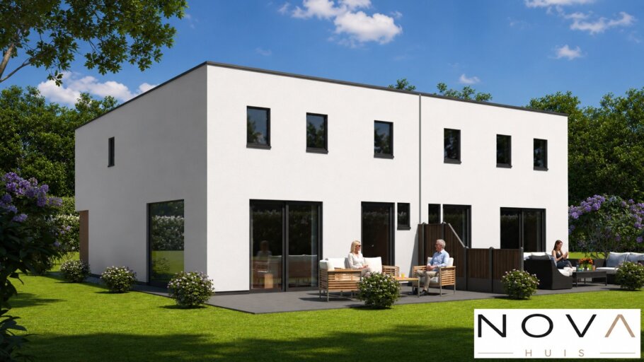 Moderne geschakelde woning TK-48 met plat dak en kubistische architectuur | NOVA HUIS