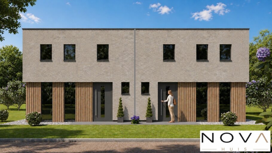 Moderne geschakelde woning TK-48 met plat dak en kubistische architectuur | NOVA HUIS