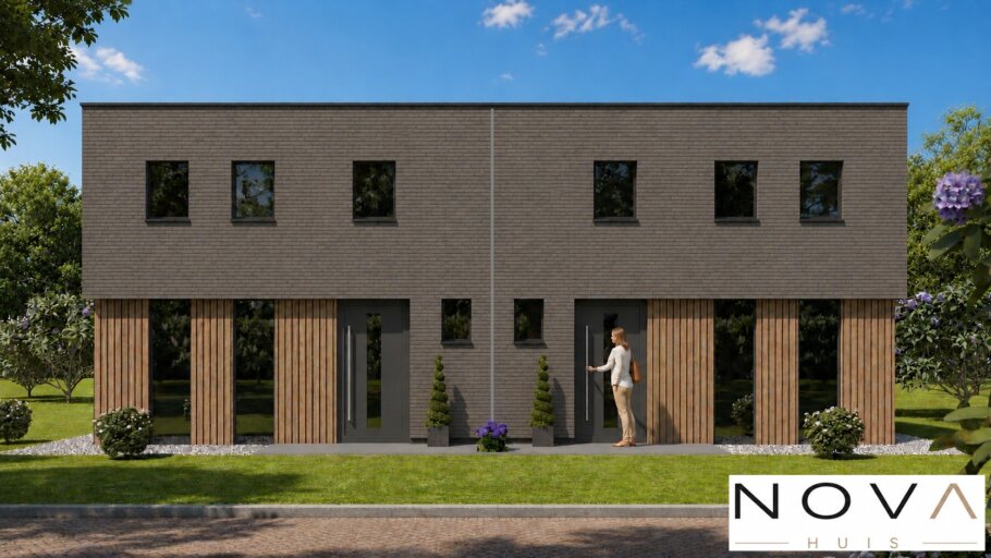 Moderne geschakelde woning TK-48 met plat dak en kubistische architectuur | NOVA HUIS