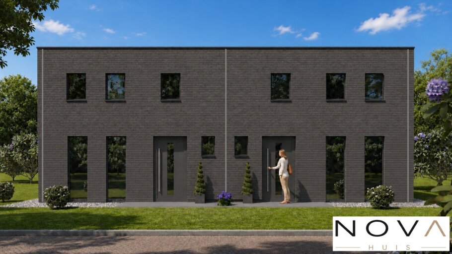 Moderne geschakelde woning TK-48 met plat dak en kubistische architectuur | NOVA HUIS