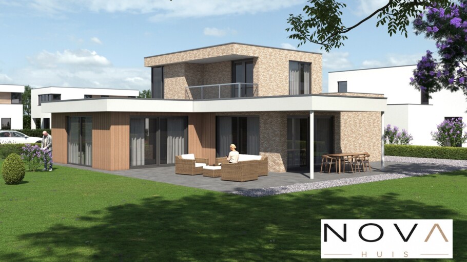 bekijk NOVA HUIS type 402 kubistische woning slaapkamer en badkamer beneden